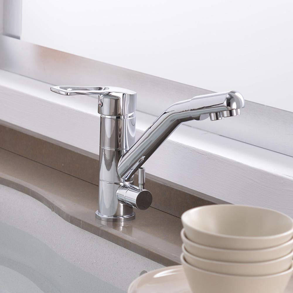 Grifo de cocina giratorio de 360 grados con filtro de agua, mezclador de latón multifuncional caliente y frío para debajo del fregadero, fácil instalación, eficiente sistema de ósmosis inversa