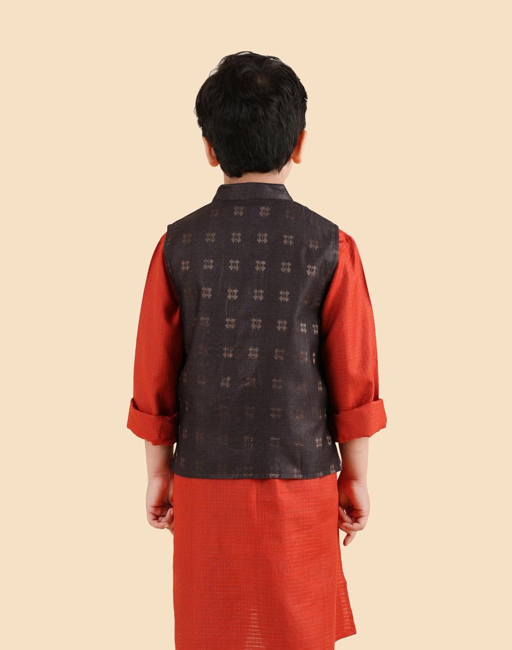 Fabindia Boys Charcoal Woven Design Silk Blend Nehru Jacket 2