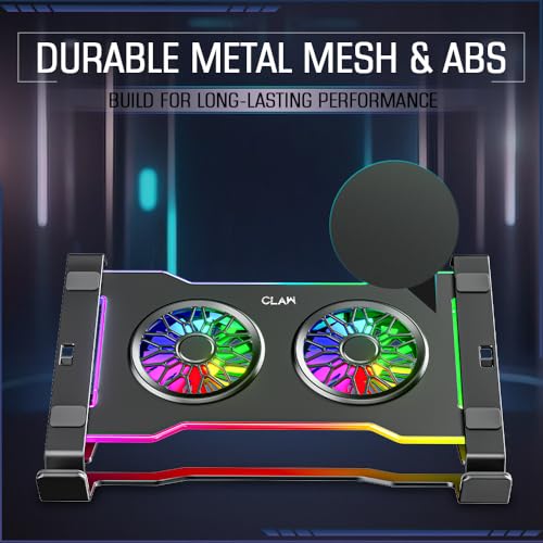 Image of CLAW Hyper Lift X2 Laptop Cooling Stand with Dual 3000RPM Fans, 7-Level Height Adjustment, 10 RGB Modes, Steel+ABS Build, DC 5V Power, 15kg Load Capacity, Compatible with 10-17 inch Laptops