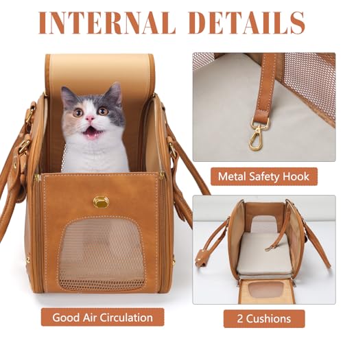 Image of Dog Carrier Purse, Pet Carrier, Foldable Waterproof Premium PU Leather Pet Travel Portable Bag Carrier for Cat and Small Dog Home & Outdoor Small Brown