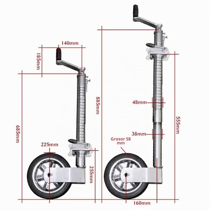 HEYOUTH Rueda Jockey Remolque con Neumático de Goma Maciza (Acanalado) - 500kg Carga, para Remolques y Trailers, Ø48mm, Rueda Rremolque 228x60mm