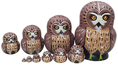 Winterworm Holz-Eulen, 1 Set, 10 Stück, Handarbeit, Matroschkapuppe, Kinderspielzeug, für Krippe, Nistplatz, tolles Geschenk