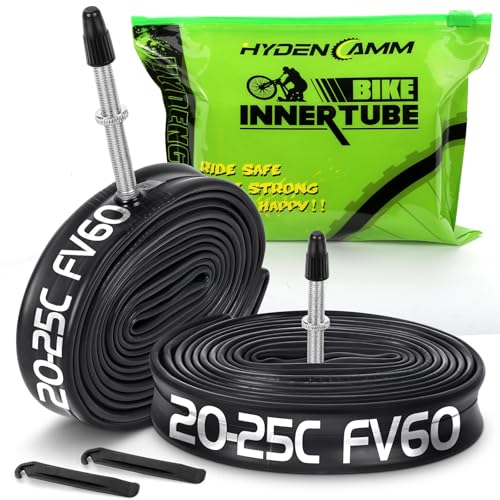 Hydencamm 2 Pack 700x20-25c FV60mm Presta Valve Bicycle Tube 700c Butyl 700x20C/23C/24C/25C with 2 Tire Levers 700c Tube Compatible with 700x20C 700x23C 700x24C 700x25C Bike Tubes