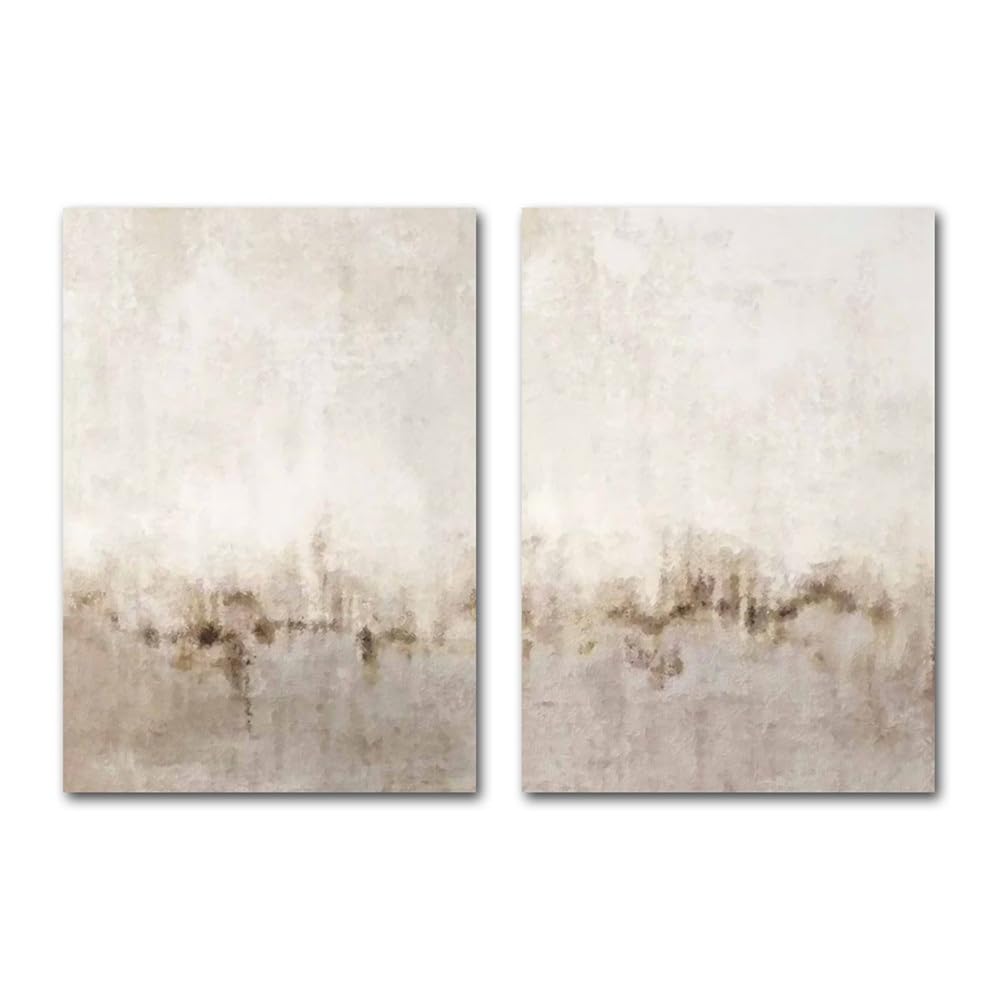 WBYZAC 2 Pieces-Beige and Grey Canvas Painting Abstract Watercolor Print Modern Minimalist Poster Nordic Wall Pictures Living Office Room Home Decor-50 * 70cm (No Frame)