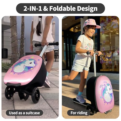 ALVOD 2-in-1 Scooter Suitcase, Foldable & Lightweight Scooter Luggage for Kids with LED Light Wheel2