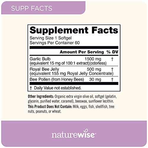 NatureWise Garlic Odorless Softgels 1500mg Support Teeth & Immune System Health with Antioxidants & Bee Pollen | Garlic Clove Support, 60 Count - Image 5