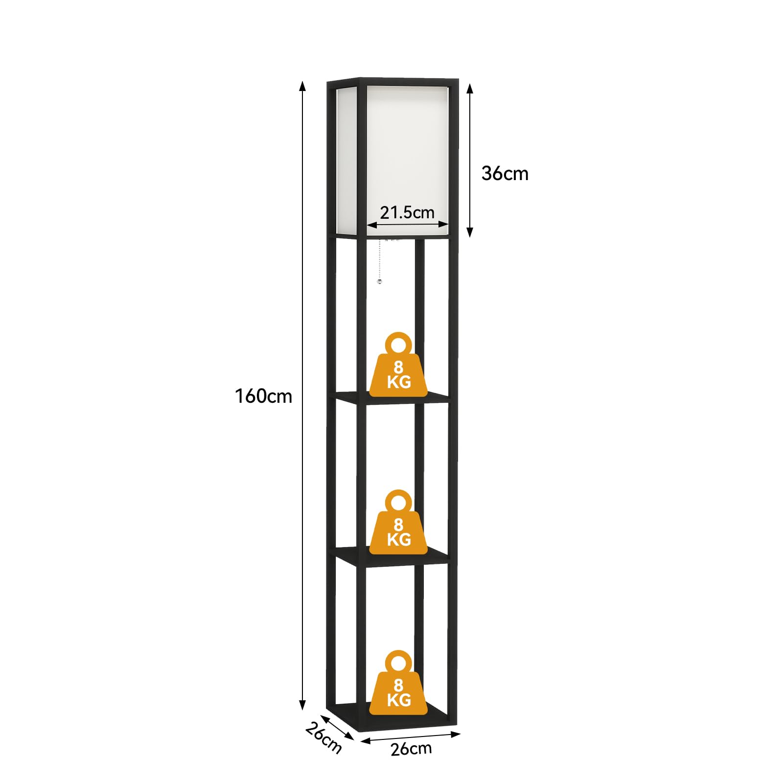 Fullwatt Stehlampe mit Holzregal Innenbeleuchtung Holz Stehleuchte mit Regalen für Schlafzimmer und Wohnzimmer (schwarz)