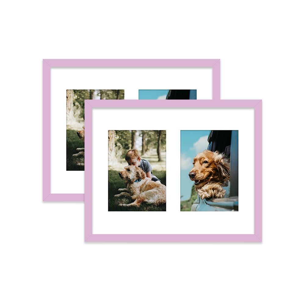 Lilac Multi Photo Frame - Holds 2 x 7x5 Pictures, Family Collage Picture Frame for Wall Display, 14x11 Frame size, Set of 2
