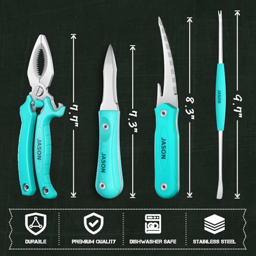 JASON 5-Piece Seafood Tools Set - 1 Crab Cracker, 1 Shrimp Peeler, 1 Oyster Shucking Knife and 2 Crab Forks with Gift Box, Stainless Steel Seafood Opener Kit for Christmas/Birthday/Thanksgiving - Image 6