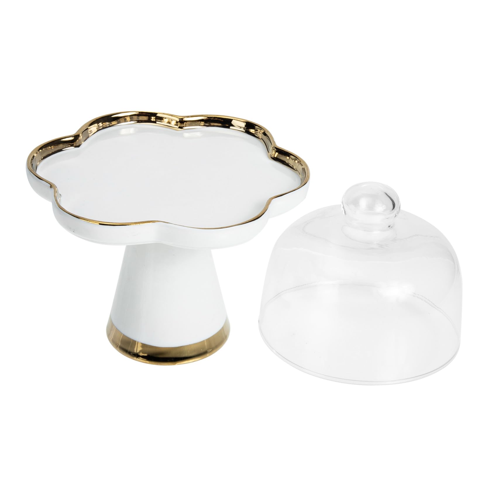 Présentoir à gâteaux céramique blanc avec cloche en verre pour préserver vos desserts