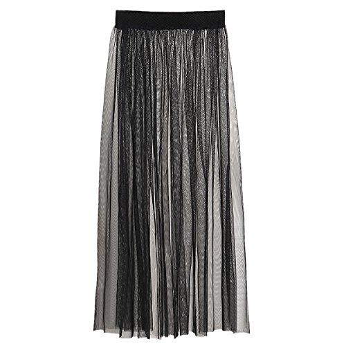 Women Sheer Mesh Maxi Long Skirt High Elastic Waisted Skirt Summer Beach Bikini Cover Up Black