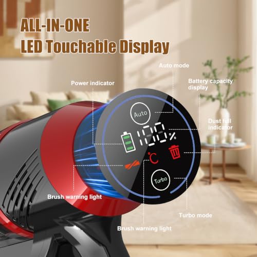 Image of Cordless Vacuum Cleaner Upgraded 200W 45Mins Rechargeable with 3 Suction Modes Anti-Tangle Wireless Vacumm with Touch Screen LED Light Lightweight Wireless Vacuum for Home Pet Hair Floors Car