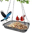 VIHSIPR Hanging Bird Feeder for Outdoors – 12 x 8 in Rectangular Platform Bird Feeder, Metal Mesh Seed Tray for Wild Birds, Black