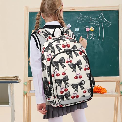 Cream Black Ribbon Bow Red Cherry Laptop Backpack Purse for Women Men School Bag 17 Inch Bookbag Student Boys Girls Travel Casual Daypack2