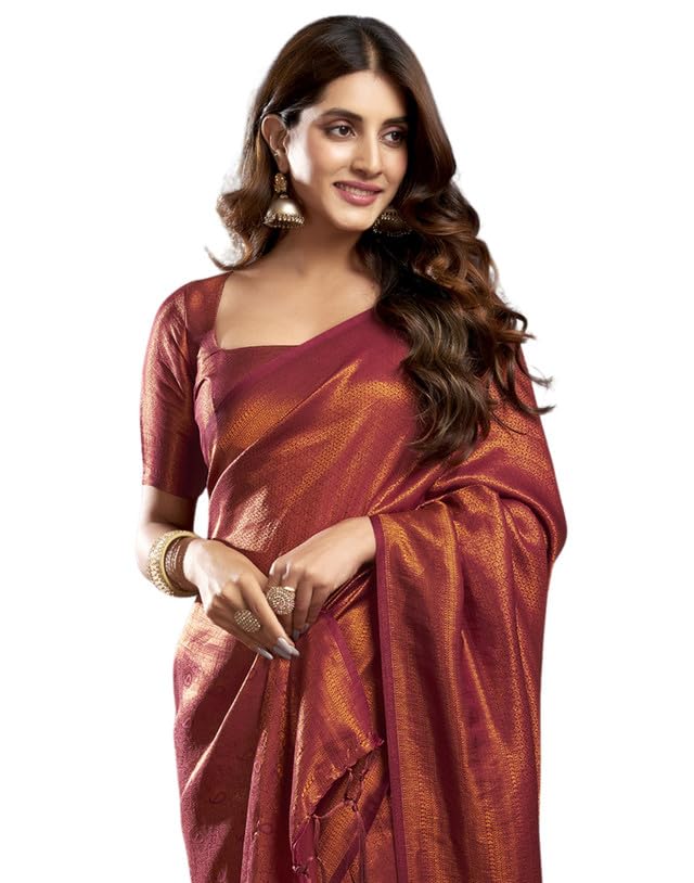 SIRIL Women’s Kanjivaram Silk Saree Pure Silk Banarasi Saree With Unstitched Blouse Piece