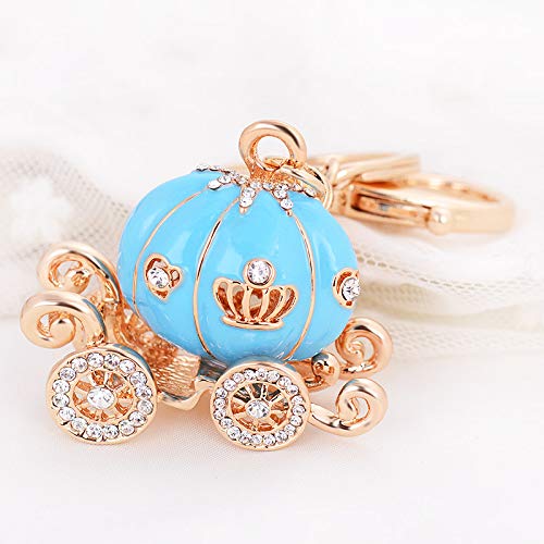 Preisvergleich Produktbild USNMEI Niedlichen Kürbis Auto Autoschlüssel Ring Anhänger weibliche Mode hohlen hängenden Beutel kleine Strass Schmuck,Blau