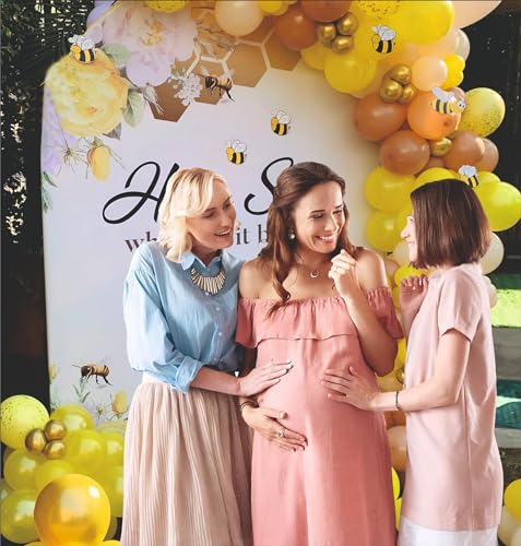 Image of Baby Shower Decoration Kit - 77 Pcs Yellow And Peach Themed Balloons with Bee's Paper Cutout | Garland Set for Party Decoration Mom to Be | Godh Bharai Decoration Item