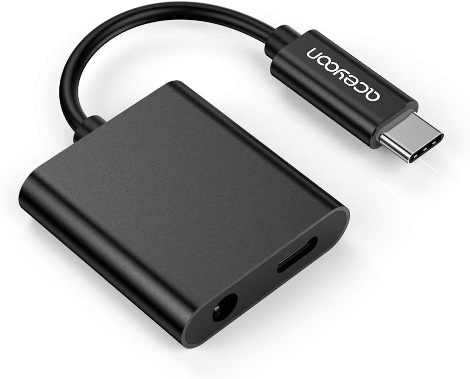 aceyoon USB C Splitter Audio and Charging, Type C Dongle Headphone Jack Charger 2 in 1 USBC to 3.5mm Earphone Aux Adapter Comaptible for Google Pixel 2/2 XL/3/3 XL