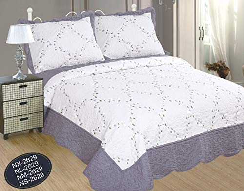 Colcha de Cama 150 de Verano, Cosida, Bordada y Moderna, 250x270cm + 2 Fundas de Almohada 50x70+5cm (N-2629, Cama 150)