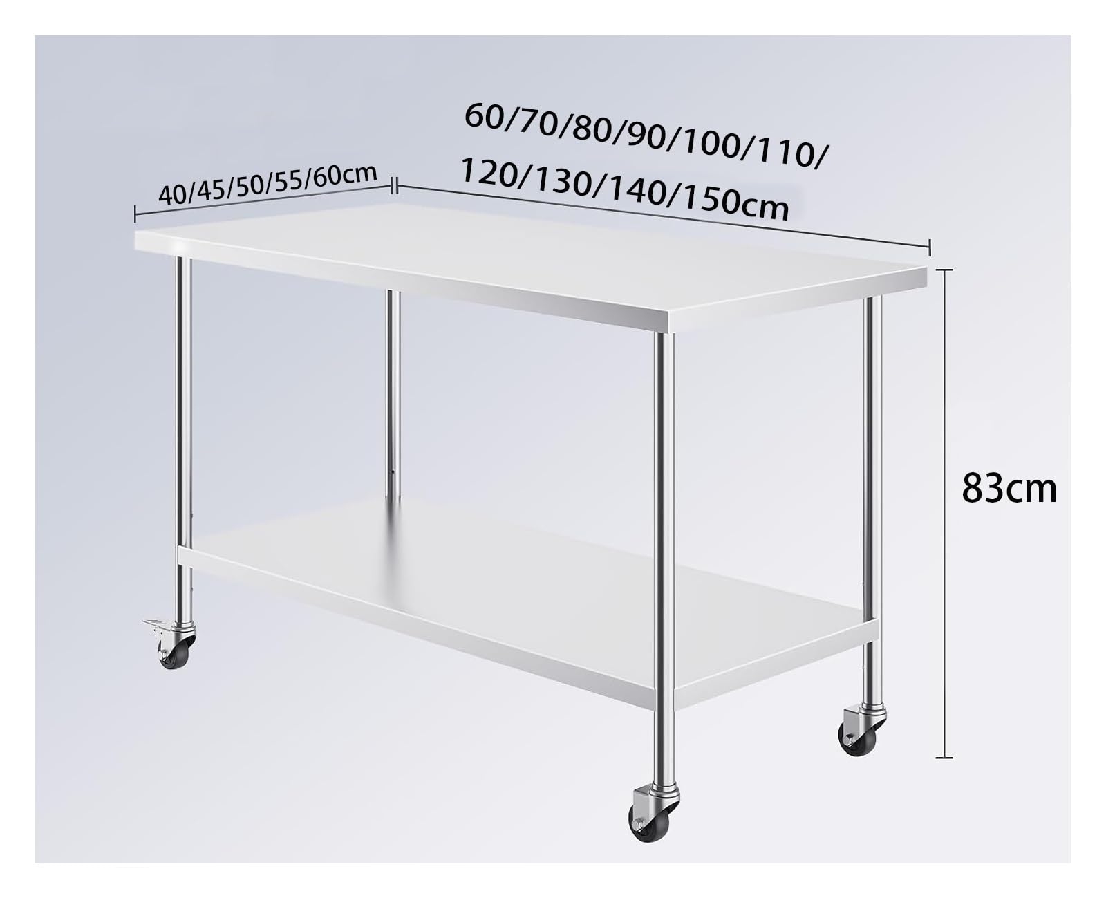Edelstahl-Arbeitstisch – Robuster, Rollender Lebensmittelzubereitungstisch Aus Metall Mit Rollen, Lenkrolle, Grillständer, Mikrowelle, Outdoor-Küchentische, Arbeitsplatte(60x40x83cm)