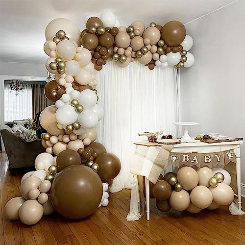 Image of Brown Balloons, 18 /12 /10 /5 In Retro Dark Brown Balloon Garland Arch Kit Different Sizes, Chocolate Coffee Caramel Mocha Helium Latex Balloons for Teddy Bear Birthday Boho Baby Shower Party Decorations