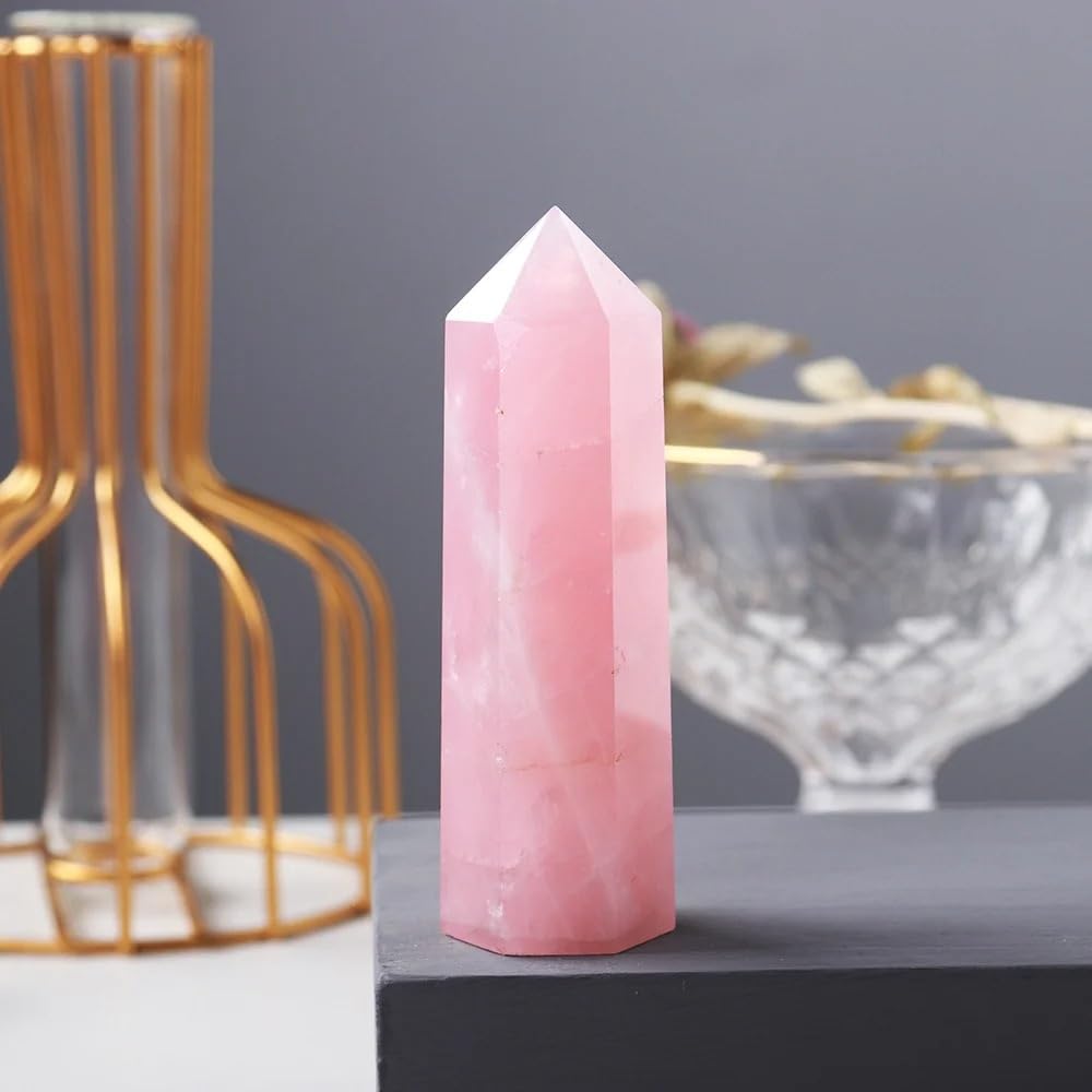 AARTERZZA 1pc 8-9cm Crystal Rose Quartz Hexagonal Prism Ornament Magic Wand Tower Room Decor Home