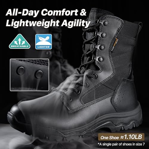 Image of FREE SOLDIER Men's Tactical Boots 8 Inches Lightweight Combat Boot Durable Suede Leather Military Work Boots Desert Boot(Black 7)