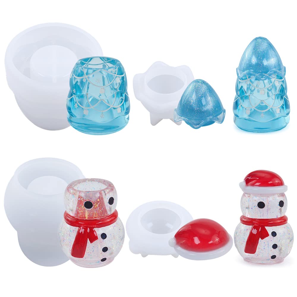 Xmas Tree Storage Box Mold Christmas Snowman Bottle Silicone Molds Jewelry Casting Mould Epoxy Resin Crafts Home Decoration