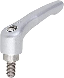 Kipp 06461-0053X10 Zinc Adjustable Handle with M5 External Thread, Modern Design Style, Stainless Steel Components, Metric, Silver Metallic Powder-Coated Finish, Size 0, 10 mm Screw Length