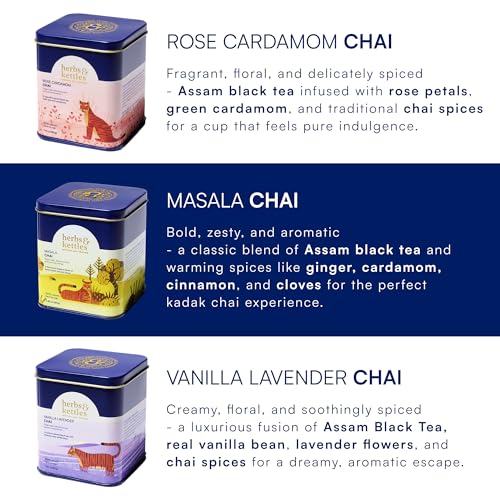 Image of Herbs & Kettles Chai Gift Set | Masala Chai, Rose Cardamom Chai & Vanilla Lavender | Premium Loose Leaf Tea Collection | Elegant Tea Gift Box for Special Occasions