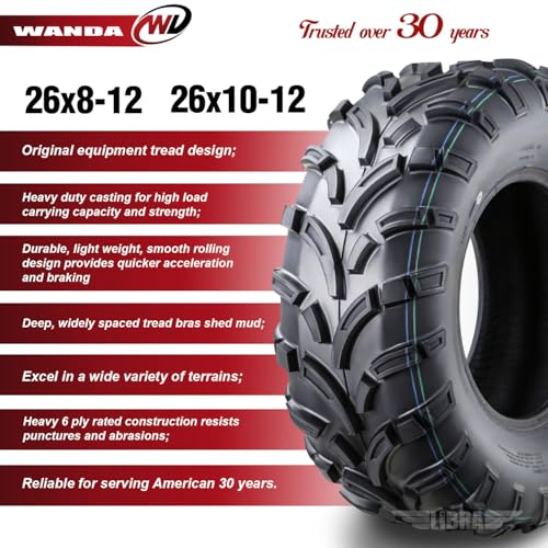 Image of WANDA Set4 ATV /UTV Tires 26x8-12 Front & 26x10-12 Rear 6PR P373-10257 /10258 | Lite-Mud Series All Terrain Hybrid Agil & Versatile