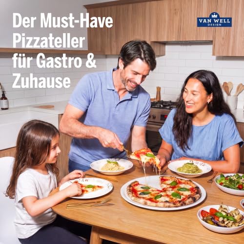 Van Well italienischer Pizzateller groß ø 33cm weiß – Porzellan XL Teller für Pizza & Pasta – Mikrowellen geeignet, spülmaschinenfest… – Ansicht 2