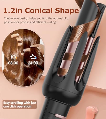 Image of Auto Hair Curler, Automatic Curling Iron with 4 Temperature & 3 Timer, Automatic Shut-Off, Anti-Scald, Anti-Tangle Rotating Curling Wand for Hair Styling, Black
