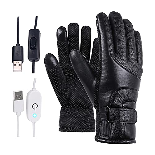 2 Pcs Heated Gloves Waterproof PU Leather Non Slip Palm 5 Finger Electric Heating Gloves for Winter Cycling