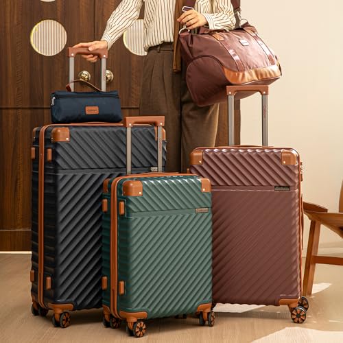 Image of Cosbarn Luggage Sets 5 Piece with TSA Lock Spinner Wheels, Unisex Hard Case ABS Suitcase Set, Hardshell Lightweight Waterproof Travel Hardside Suitcases with Wheels for Women Men, Dark Green