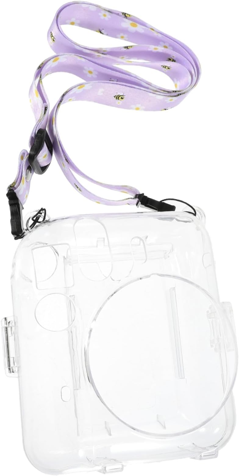 Instant Camera Case Protective Shell with Crossbody Strap Pouch Fashionable Purple Set