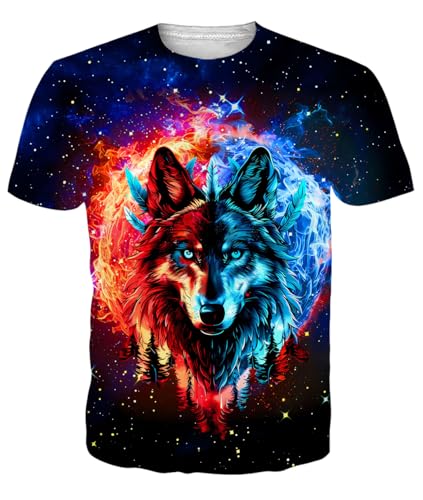 Fanient T-Shirt Hommes Femmes 3D T-Shirts Unisexe Cool Flamme Loup Imprimé T-Shirts Paire Usure Quotidienne Chemise pour Fête Drôle L