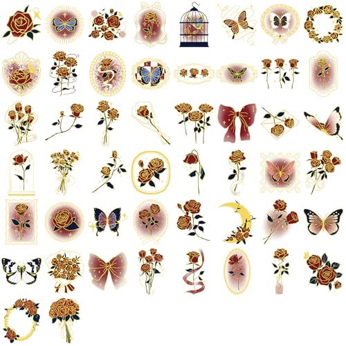 Image of Transparent Flora Scrapbook Stickers Aesthetic Flowers Stickers(Gs) | Gold Stamp Transparent & Waterproof Sticker for Scrapbook Journal Water Bottle Kindle, DIY Crafts, Party Supplies