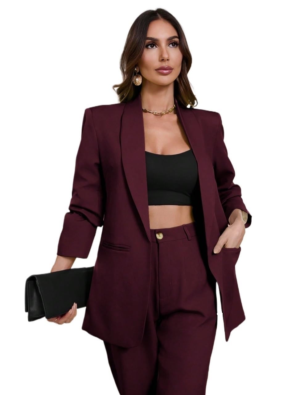 Womens blazers suit jacket Solid Color Shawl Collar Long Sleeve Pocket Elegant Blazer For Autumn