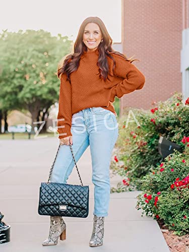 Image of ZESICA Women's Turtleneck Batwing Sleeve Loose Oversized Chunky Knitted Pullover Sweater Jumper Tops,Orange2,XX-Large