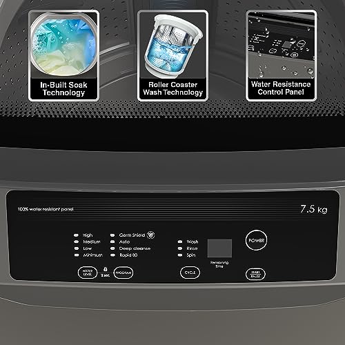 Image of Godrej 7.5 Kg 5 Star Fully-Automatic Top Loading Washing Machine (WTEON ALR C 75 5.0 ROGR, Royal Grey, Roller Coaster Wash Technology)