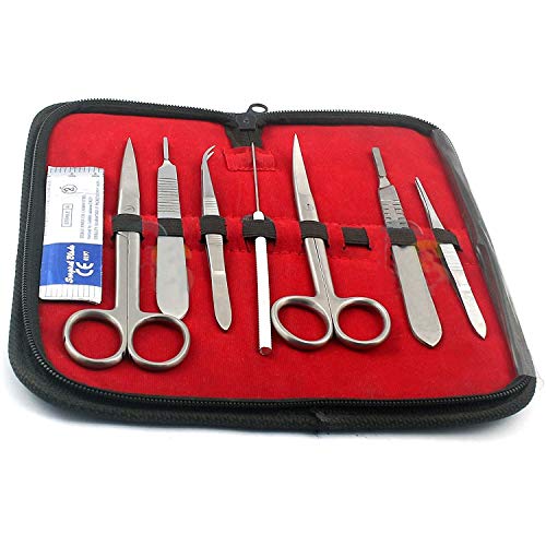 PRECISE CANADA: 7PCS Elementary KIT Stainless Steel Tools,Zippered CASE,Used for Middleschool & HIGH School,Biology LAB Anatomy Medic Student with Scalpel Knife Handle Blades