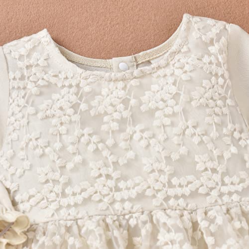 Newborn Infant Baby Girl Fall Winter Romper Dress White Beige Boho Lace Floral Clothes Toddler Long Sleeve Bodysuit3
