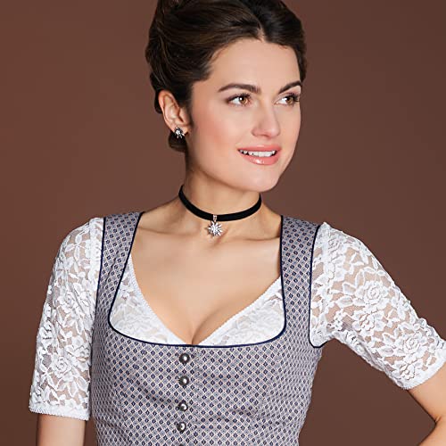 Alpenflüstern Trachten-Samt-Kropfband Strass-Edelweiß klein - Trachtenkette enganliegend, Kropfkette elastisch, Damen-Trachtenschmuck, Samtkropfband schmal schwarz DHK099