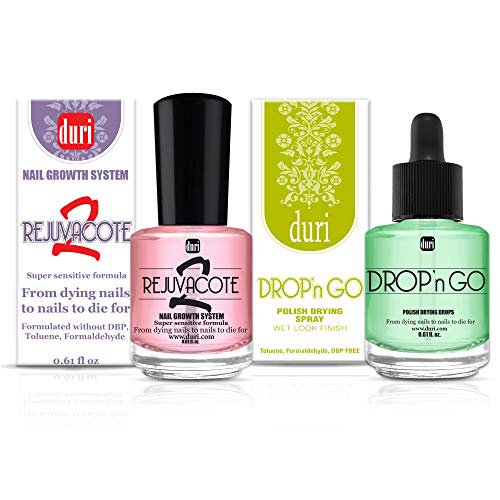 Duri Rejuvacote 2 Nail Growth System Base And Top Coat, Drop'n Go Nail Polish Drying Drops - Nails Hardening, Growth, Damage Repair, Chipping, Breaking And Brittle Treatment (0.61 Fl.oz) Combo Pack #TOP3