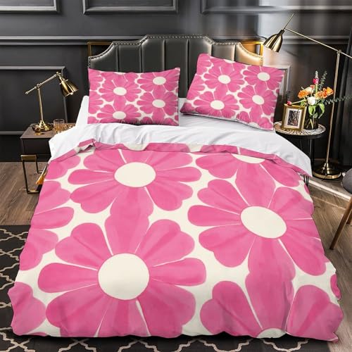 Housse de couette microfibre florale 3D zippée anti-plis lit simple