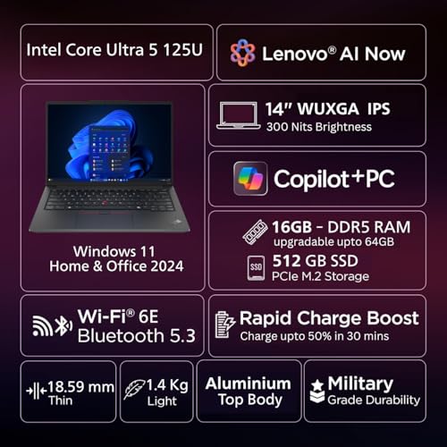 Image of Lenovo ThinkPad E14 AI PC Intel Core Ultra 5 125U | Copilot Key | 16GB RAM | 512GB SSD | 14 inch WUXGA IPS 300 Nits | Win 11 + Office 2024 | Backlit | Fingerprint | 1.42 kg | 1Y Onsite | Black -21M7S0SJ00