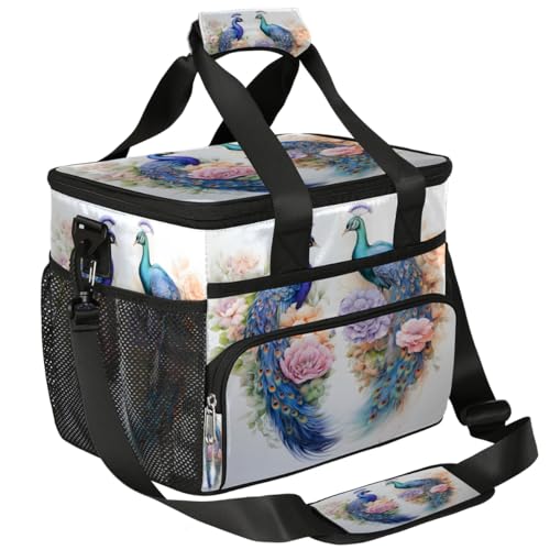 Animal Insulated Picnic Backpack Lunch Box for Women Men Picnic Basket Tote Lunch Bag Picnic Bag Portable Lunch Bags for Picnic, Beach, Work, Trip,Office, Camp Peacock Rose