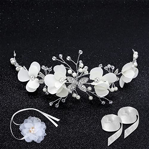 Flower Girl Hair Accessories Flower Girl Headband and Bracelet Holy Communion Hair Accessories for Girls Wedding Bridal Accessory for Women
