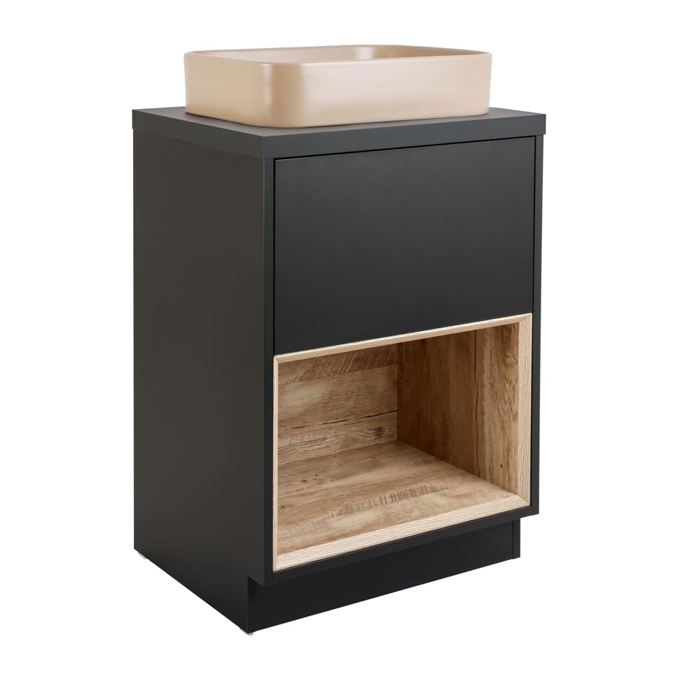 Milano Bexley Black Grey 600mm Bathroom Vanity Unit Rectangular Sand Countertop Basin